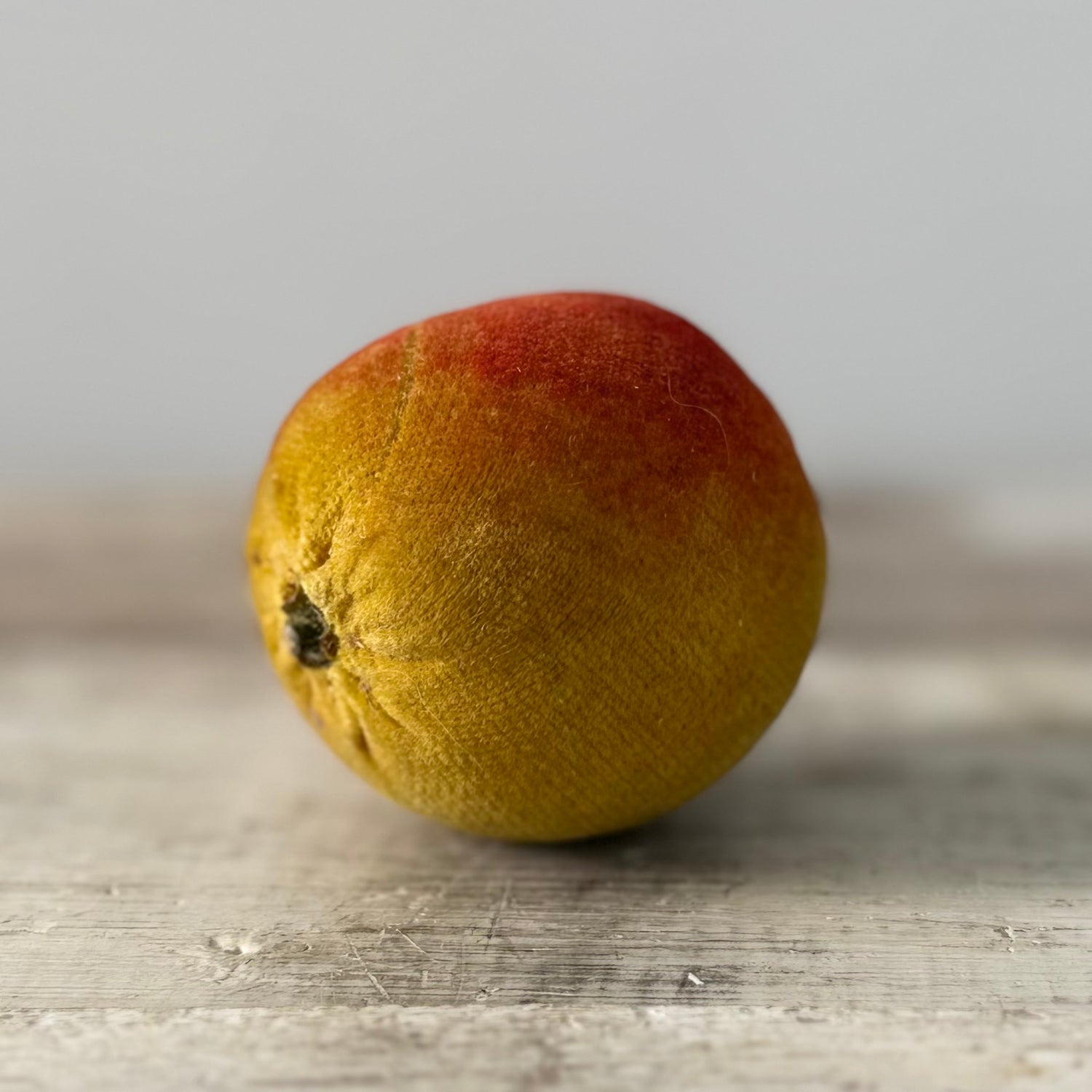 1830s Antique Velvet Apple Pin Cushion in Red and Ochre