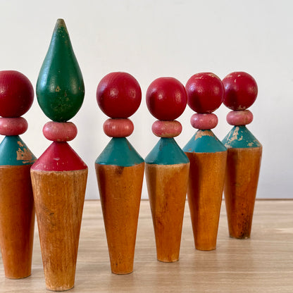Vintage Wooden Skittles Set Folk Art Toy Display