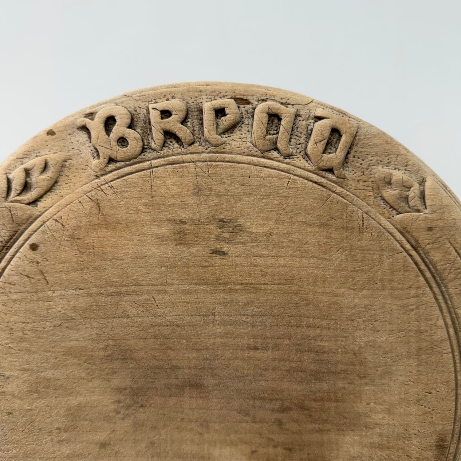 Vintage Carved Wooden “BREAD” Breadboard with Leaf Motif