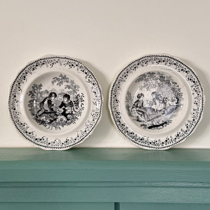 Antique Pair of Staffordshire Nursery Plates c.1840-60