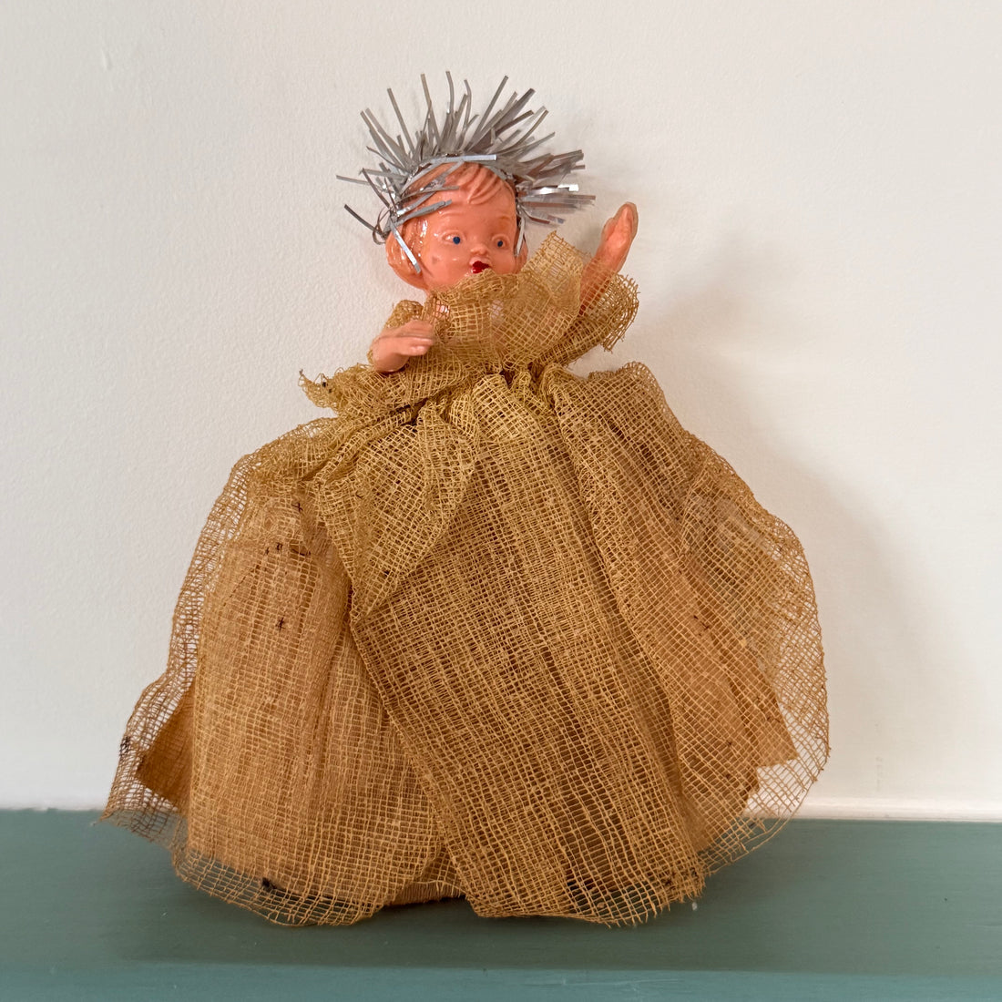 Vintage Christmas Tree Fairy with Silver Tinsel Halo – c.1950s–1960s