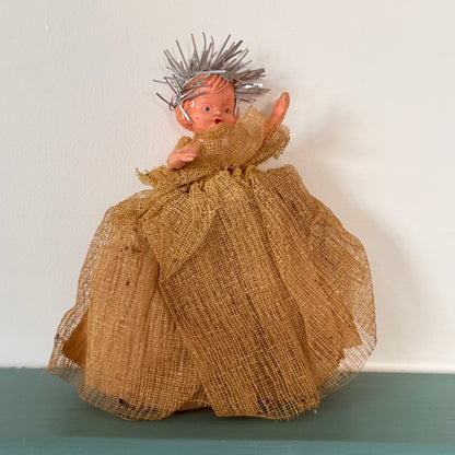 Vintage Christmas Tree Fairy with Silver Tinsel Halo – c.1950s–1960s