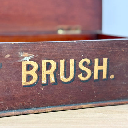 Antique Wet Brush Box Wooden Trade Display Barber Shoe Shine