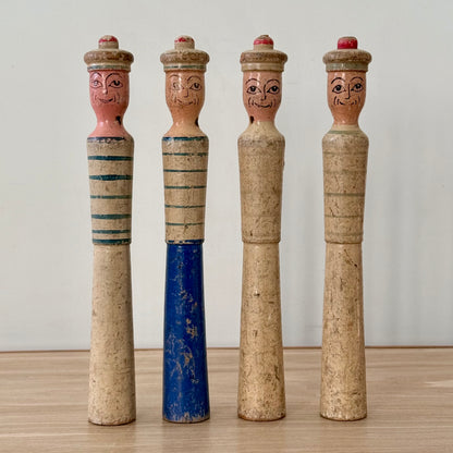 Vintage Wooden Sailor Skittles Pins Four Figures Hand Painted Folk Toy 24cm
