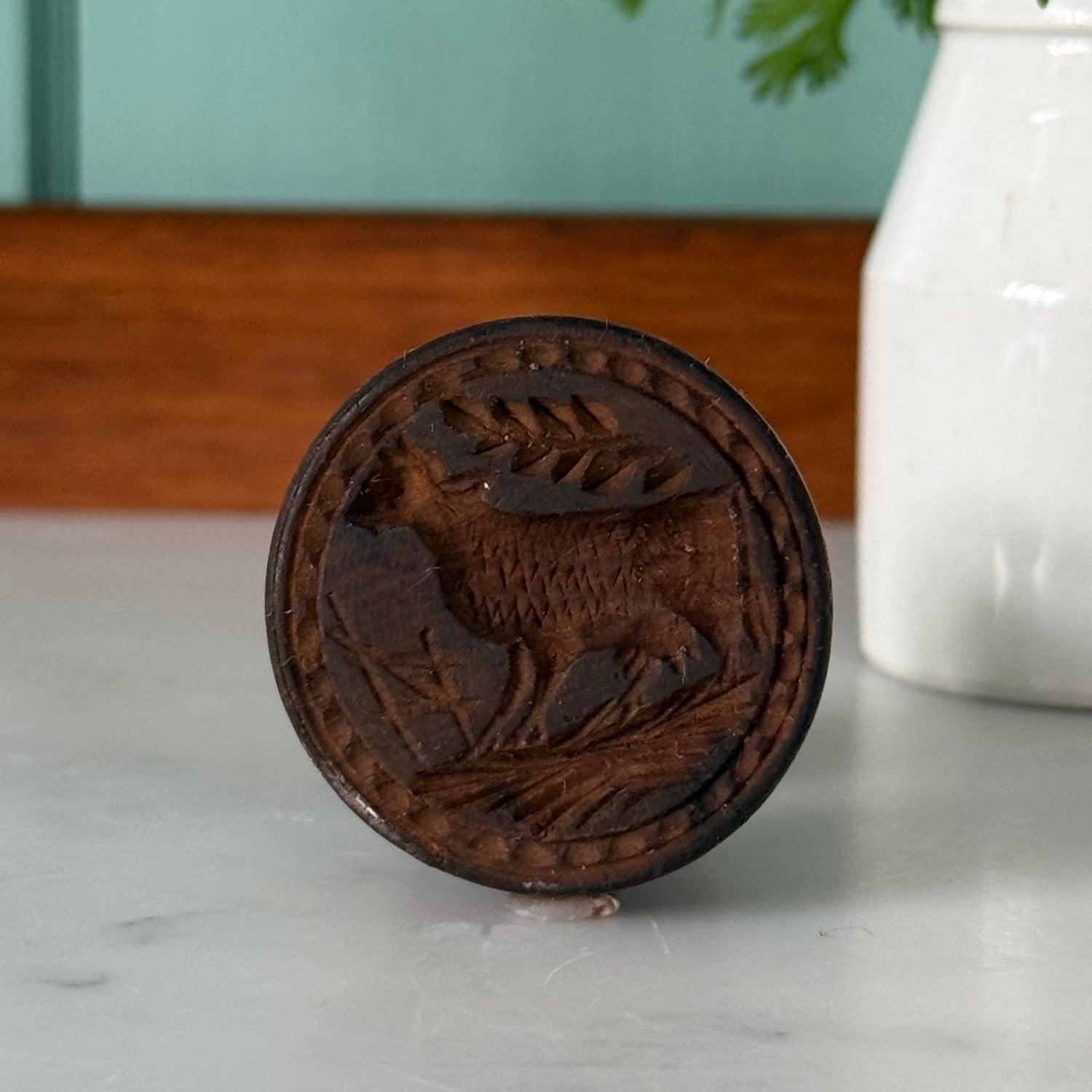 Antique Wooden Cow / Bull Butter Stamp Treen Dairy Mould