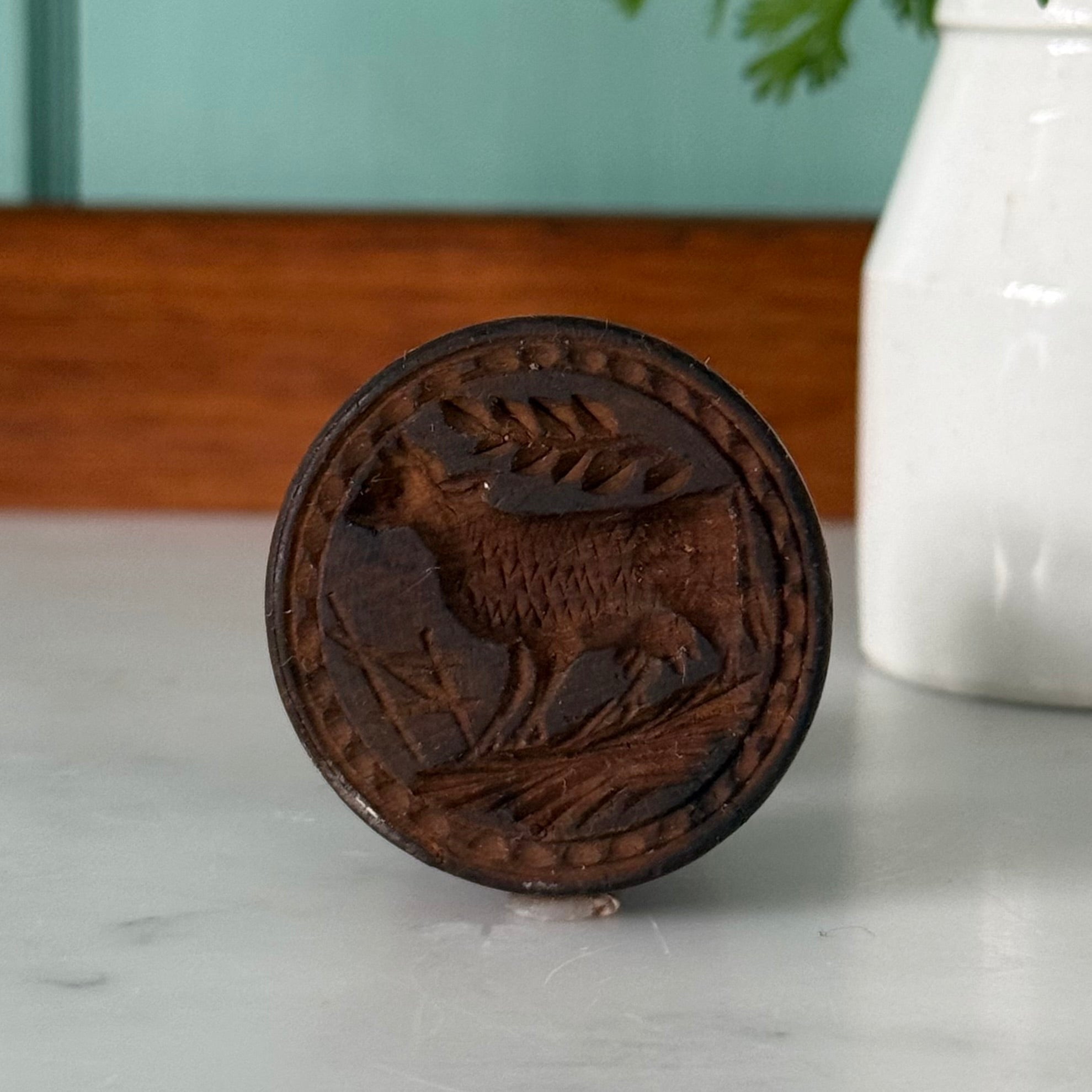 Antique Wooden Cow / Bull Butter Stamp Treen Dairy Mould