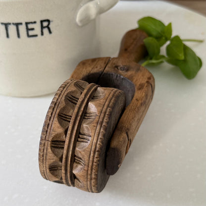 Antique Treen Butter Roller Geometric Carved Dairy Kitchenalia
