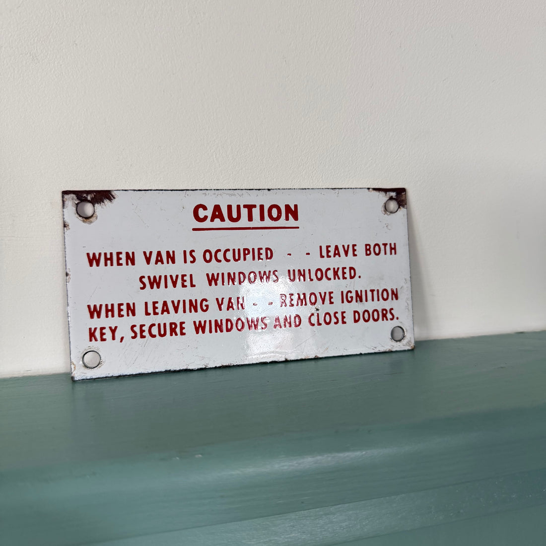 Vintage Enamel Van Safety Warning Sign c.1940s–1960s