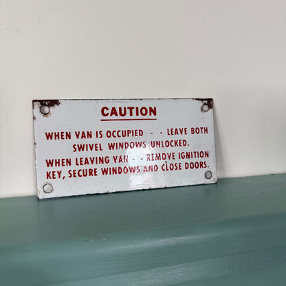 Vintage Enamel Van Safety Warning Sign c.1940s–1960s