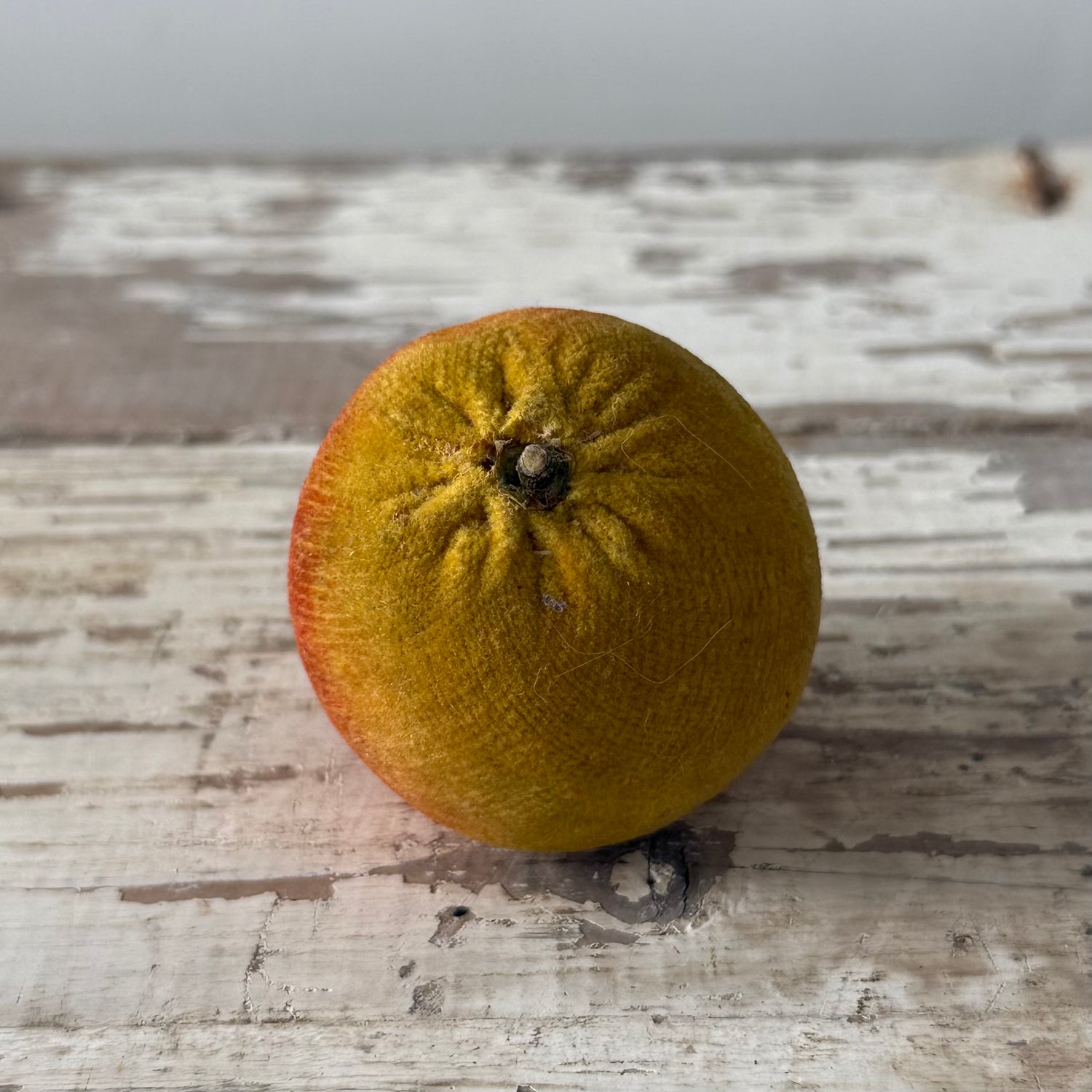 1830s Antique Velvet Apple Pin Cushion in Red and Ochre