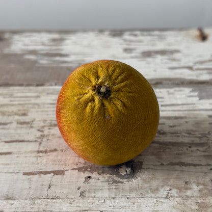 1830s Antique Velvet Apple Pin Cushion in Red and Ochre