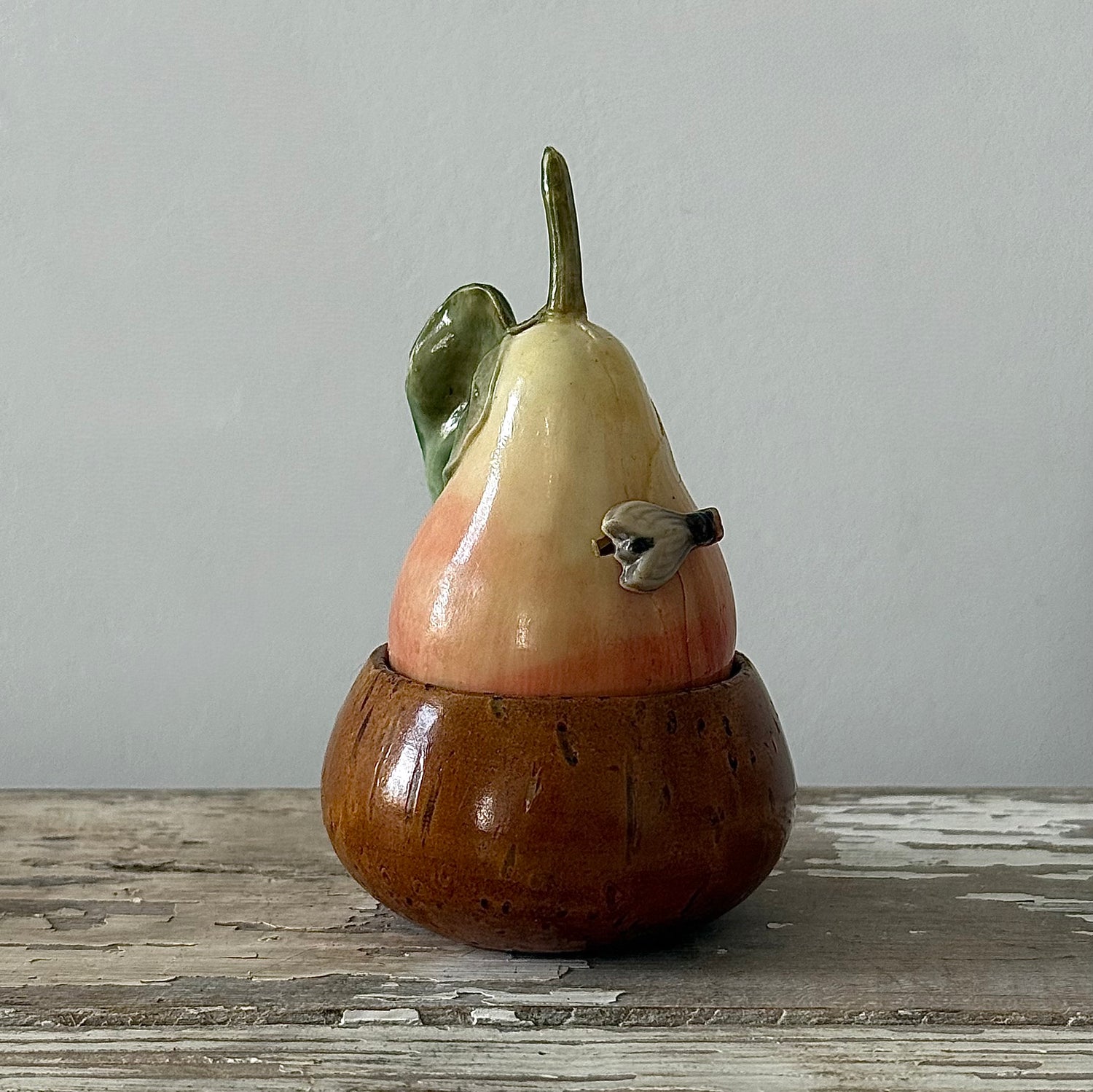 Antique Celluloid Pear Tape Measure in Coquilla Nut Base