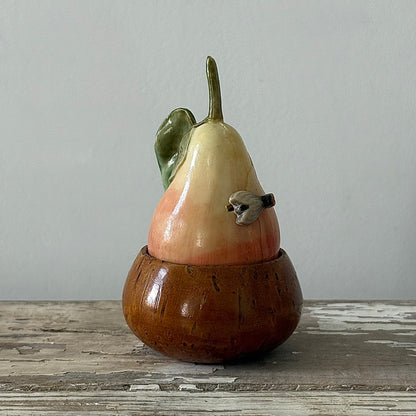 Antique Celluloid Pear Tape Measure in Coquilla Nut Base