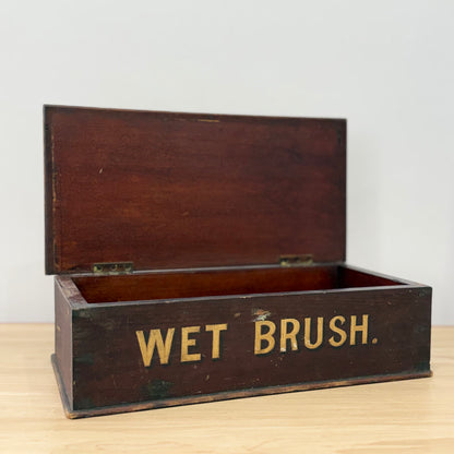 Antique Wet Brush Box Wooden Trade Display Barber Shoe Shine
