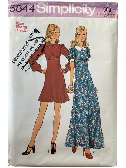 Simplicity 5844 Womens Size 16 Dress