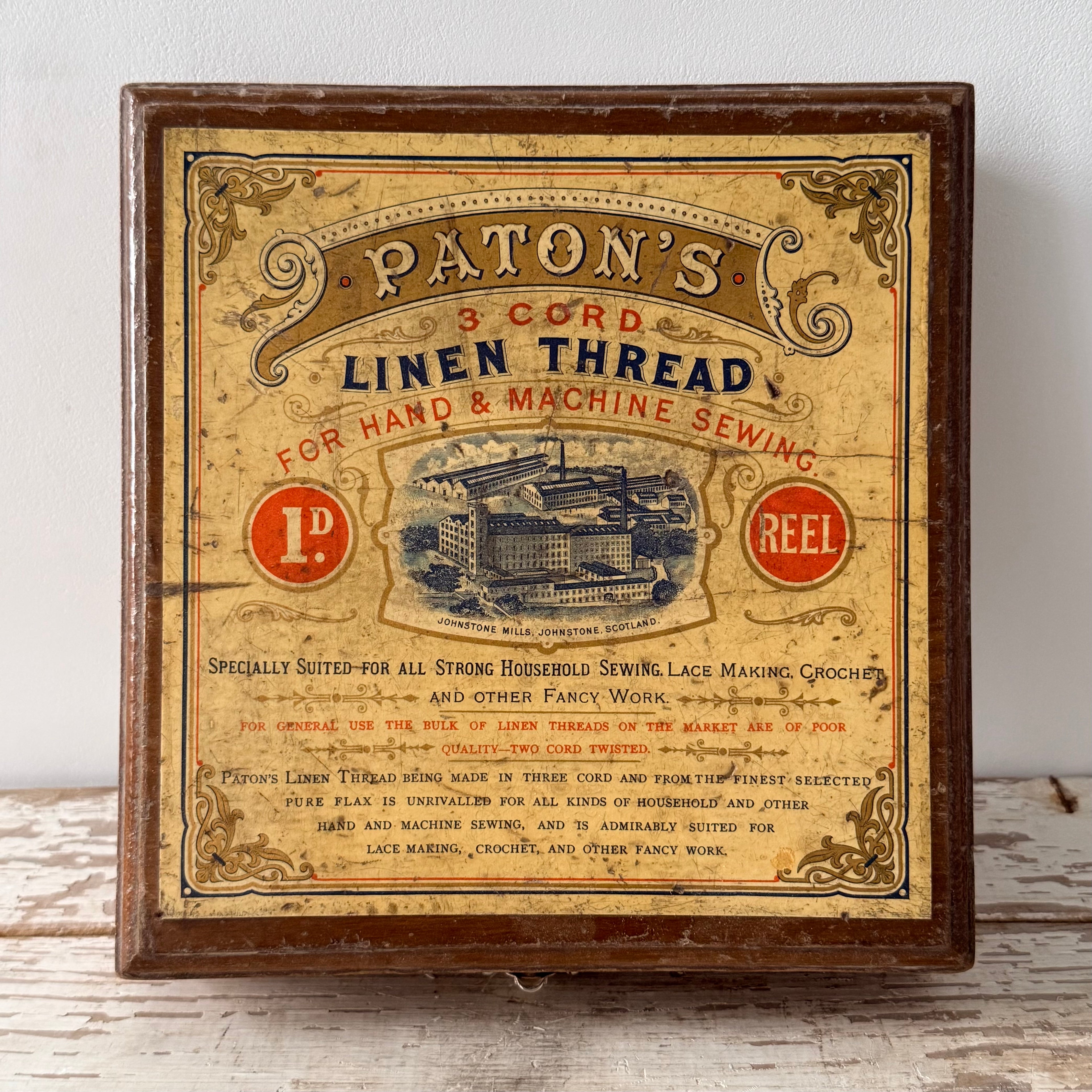 Antique Paton’s Linen Thread Wooden Shop Display Box Johnstone Scotland