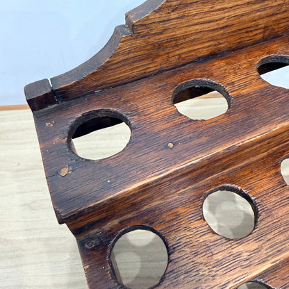 Antique Welsh Cawl Spoon Rack Oak Treen 3 Tier Peg Wall Shelf