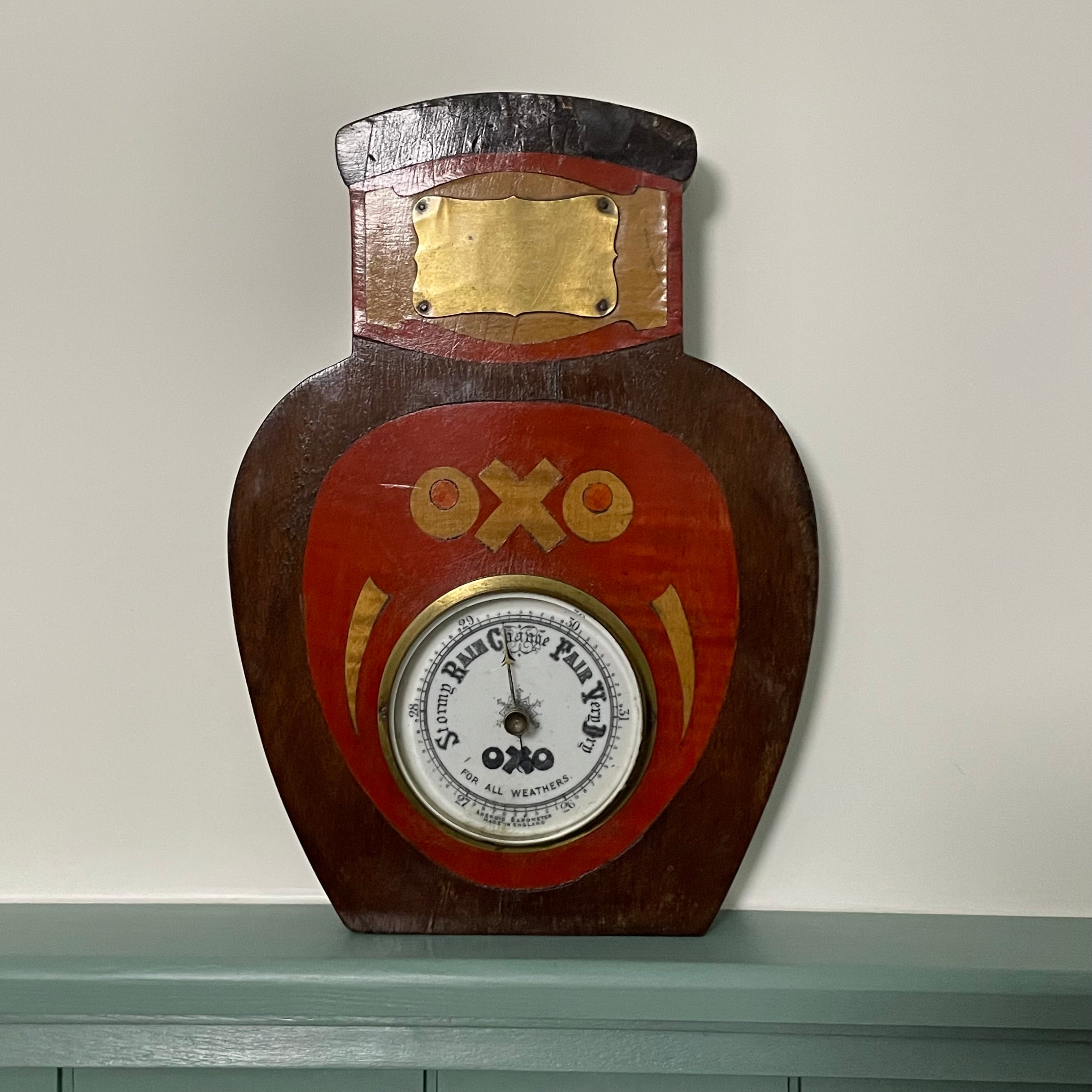 Antique OXO Advertising Barometer – Wooden Jar Form, c.1920s