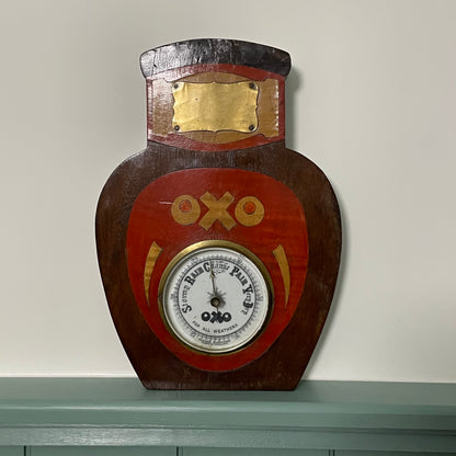 Antique OXO Advertising Barometer – Wooden Jar Form, c.1920s