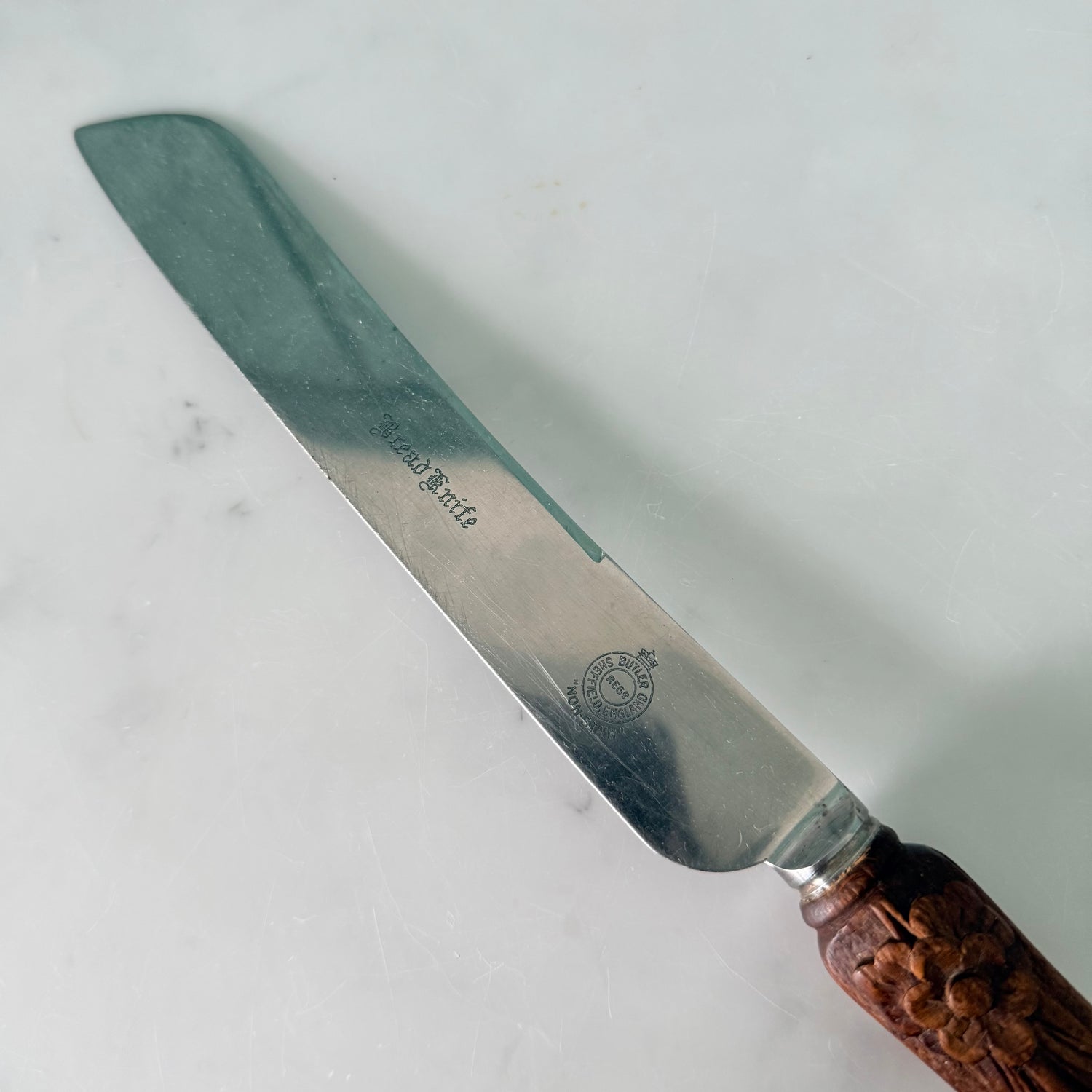 Antique Bread Knife Carved Treen Handle Butler Sheffield