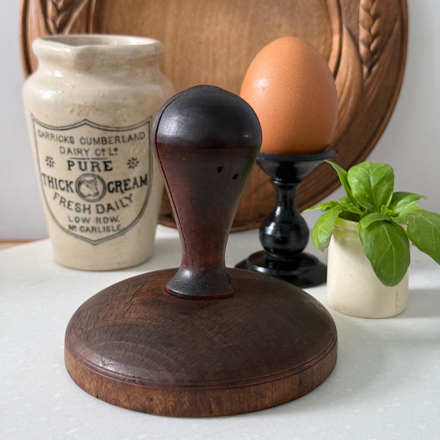 Antique Treen Butter Stamp Acorn Design