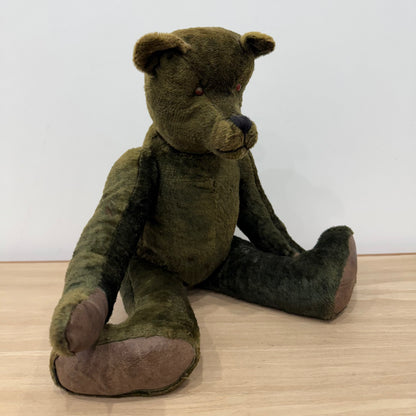 Early 20th Century Straw Filled Plush Teddy Bear Disc Joints 44cm