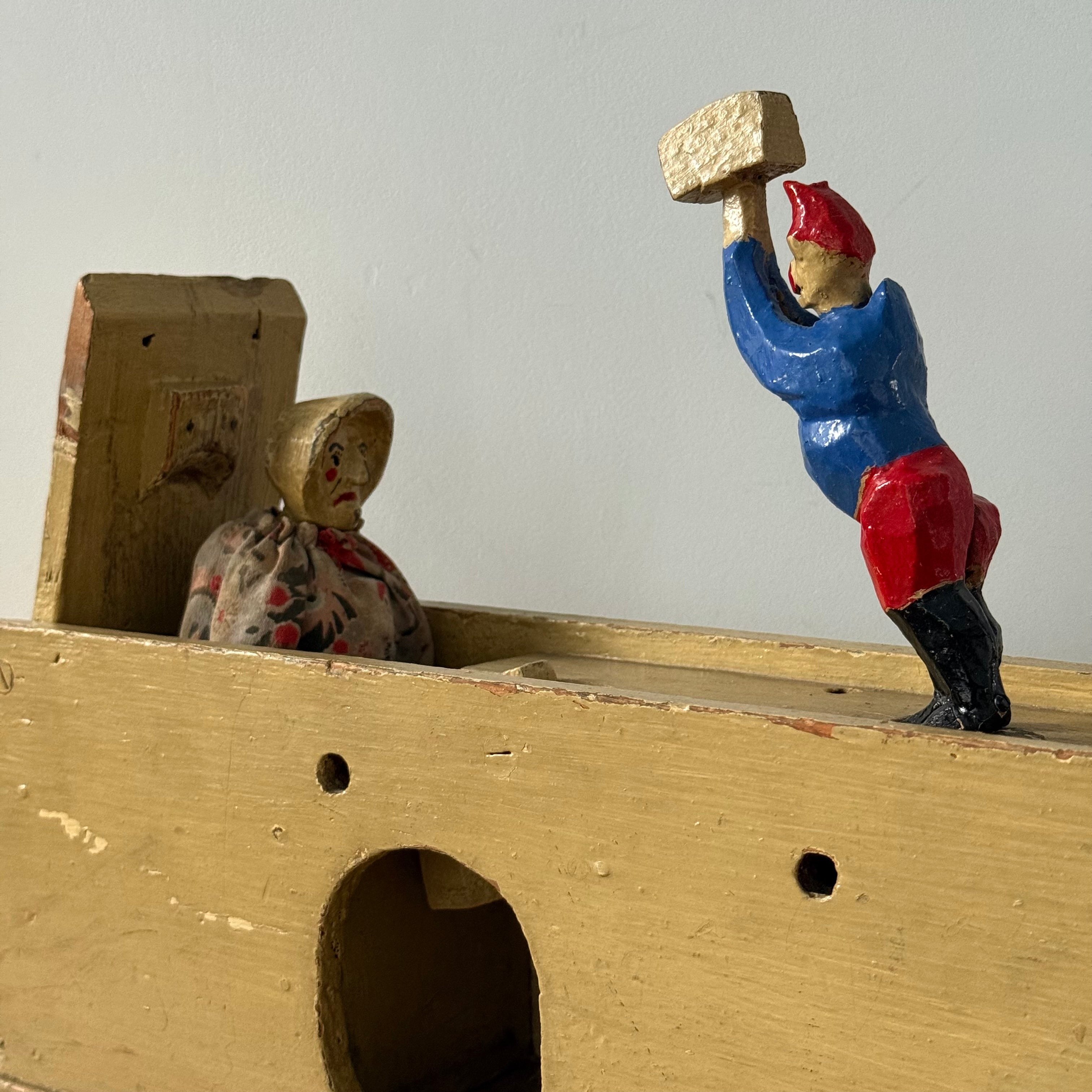 Scratch Built Punch and Judy Style Folk Art Wooden Tableau
