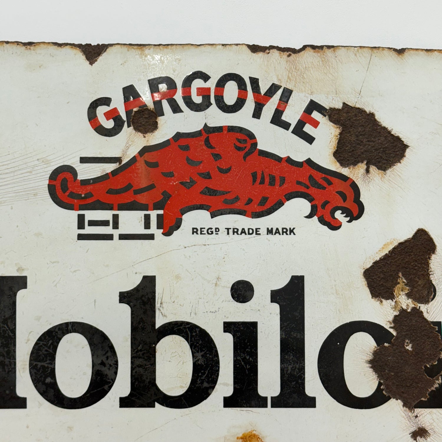Gargoyle Mobiloil Enamel Advertising Sign Vacuum Oil Company c1920