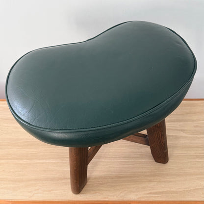 Vintage Mid-Century Kidney Shaped Green Upholstered Footstool