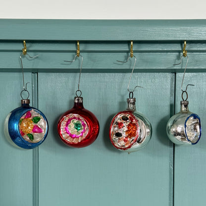 Boxed Set of 12 Vintage Concave Reflector Glass Baubles
