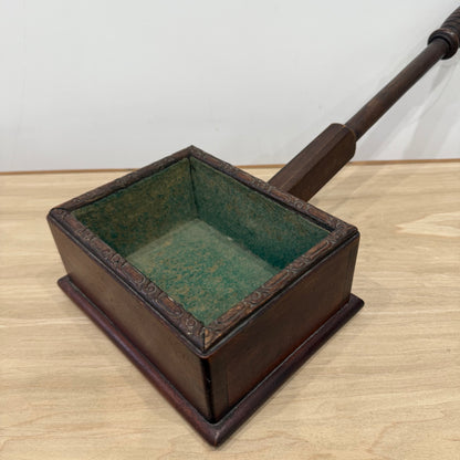 Antique Wooden Church Collection Box on Handle with Green Felt Interior
