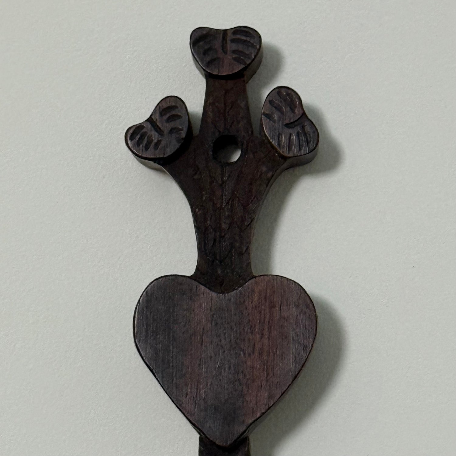 Welsh Love Spoon Carved Wooden Heart Twist Handle Folk Art Treen