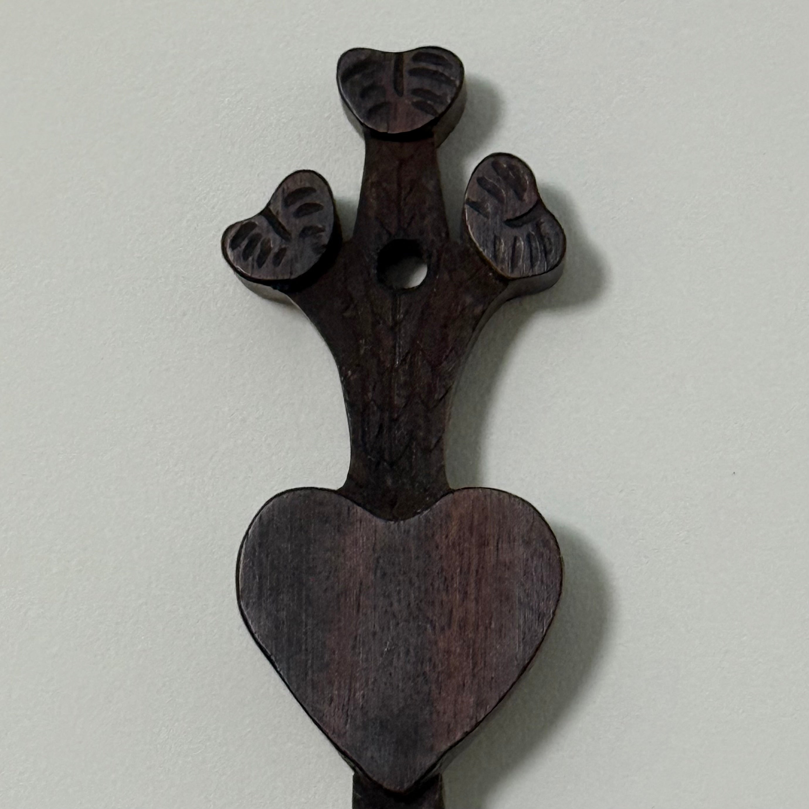 Welsh Love Spoon Carved Wooden Heart Twist Handle Folk Art Treen
