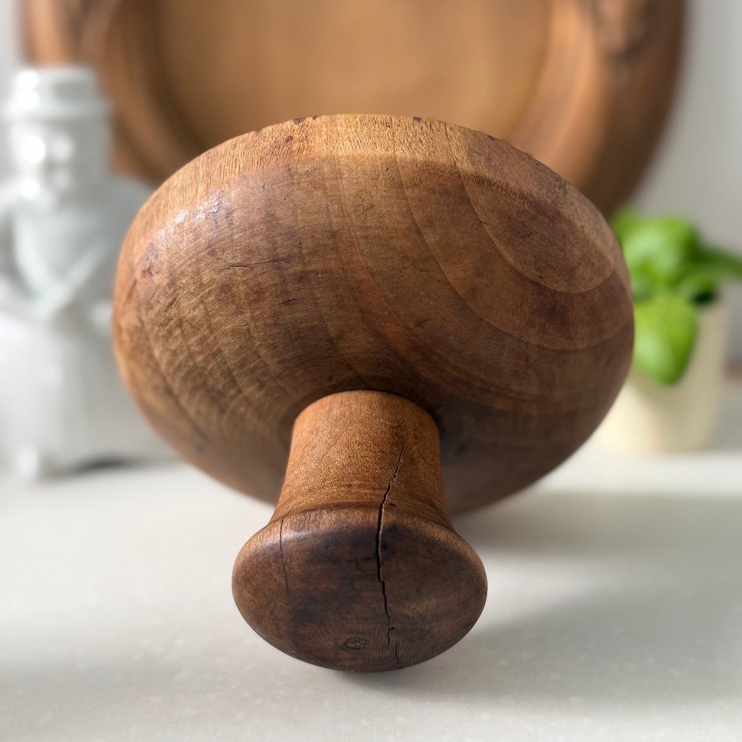 Antique Treen Butter Stamp Deep Carved Rose Motif