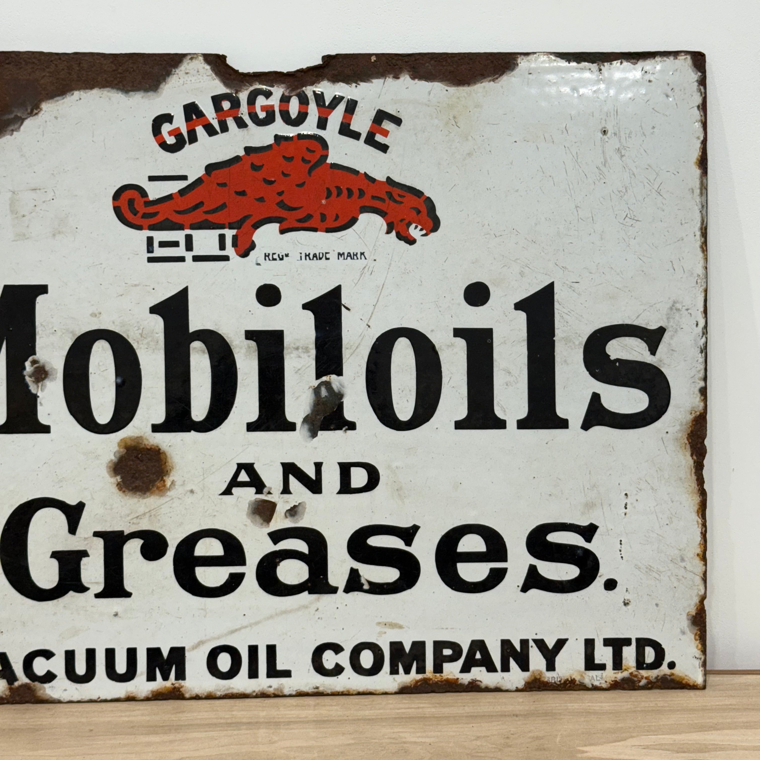 Gargoyle Mobiloils and Greases Enamel Sign Vacuum Oil Company c1920