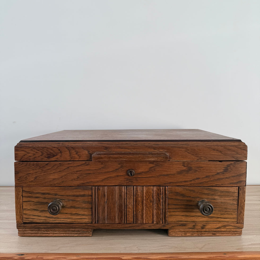 Liberty &amp; Co Oak Sewing Box with Drawers Arts &amp; Crafts Antique