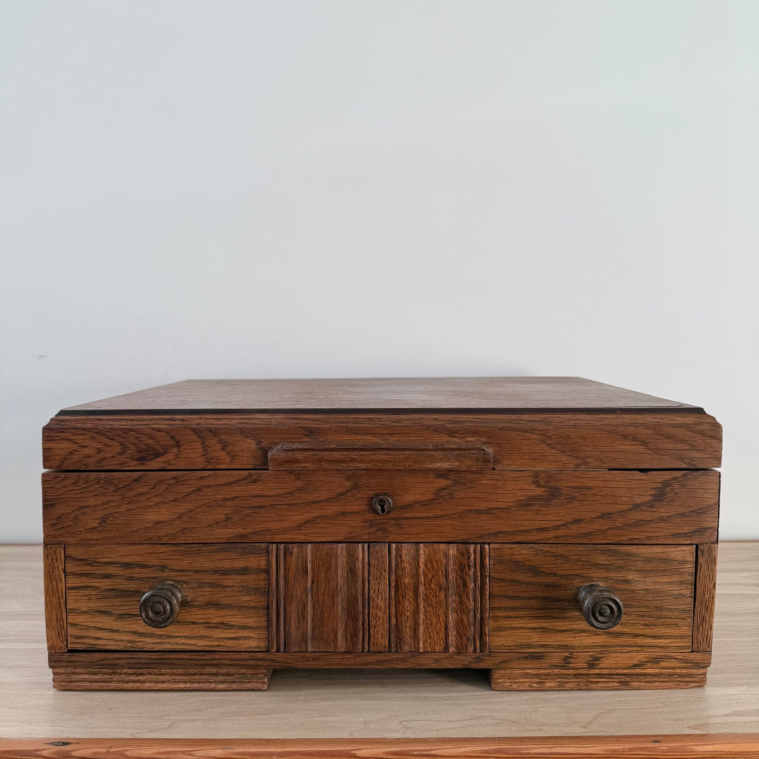 Liberty &amp; Co Oak Sewing Box with Drawers Arts &amp; Crafts Antique