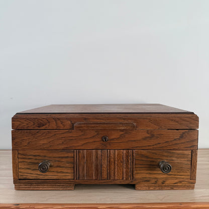 Liberty &amp; Co Oak Sewing Box with Drawers Arts &amp; Crafts Antique