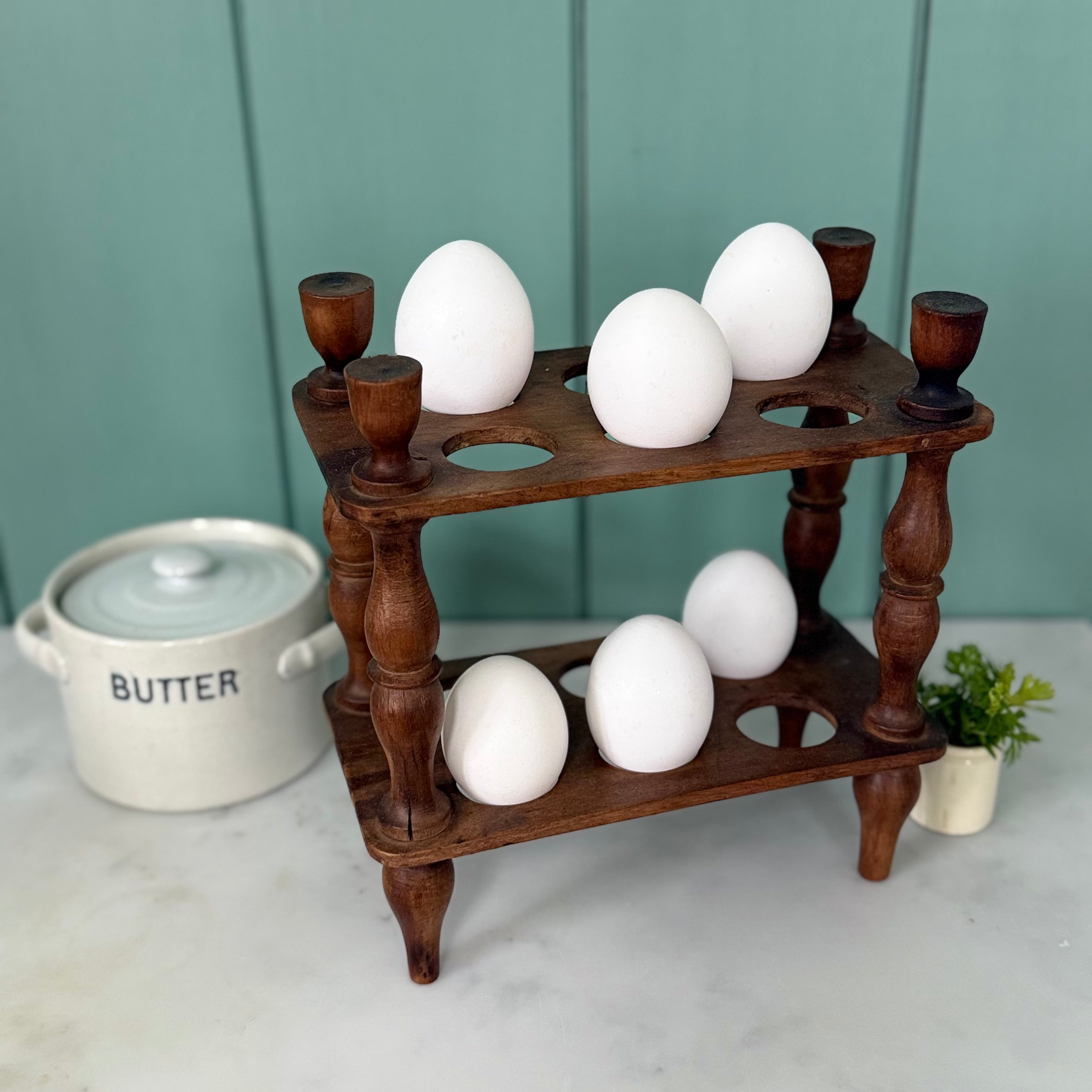 Antique Victorian Edwardian Wooden Two Tier Egg Stand Rack
