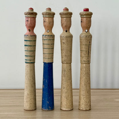 Vintage Wooden Sailor Skittles Pins Four Figures Hand Painted Folk Toy 24cm