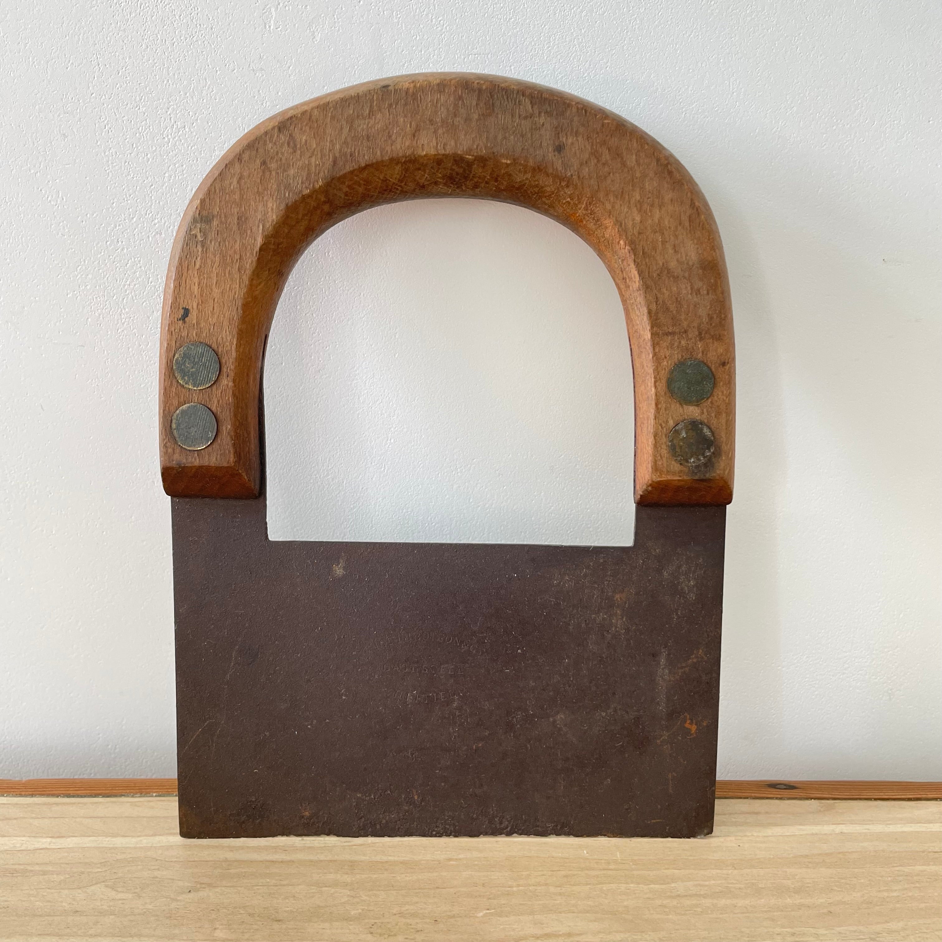 Antique Single-Handled Herb Chopper – Forged Iron Blade with Wooden Grip, Early 20th Century Kitchenalia