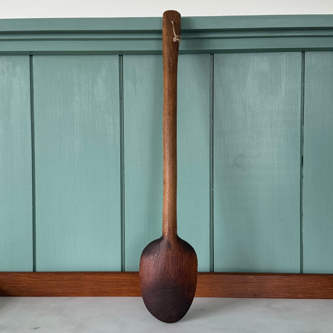Vintage Treen Dairy Spoon Long Hand Carved Wooden Kitchen Spoon