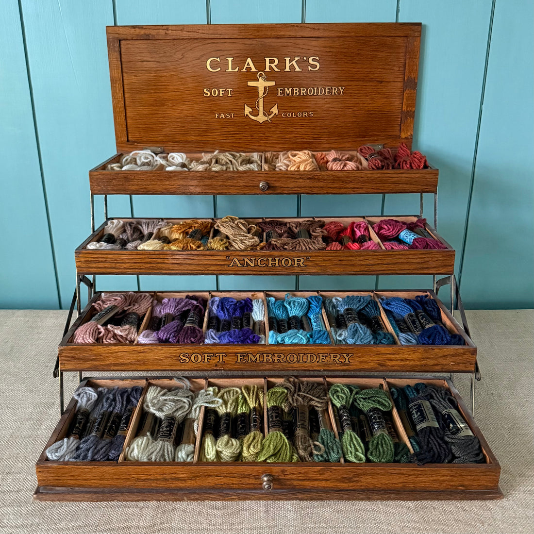 Antique Clark’s Anchor Soft Embroidery Thread Display Cabinet