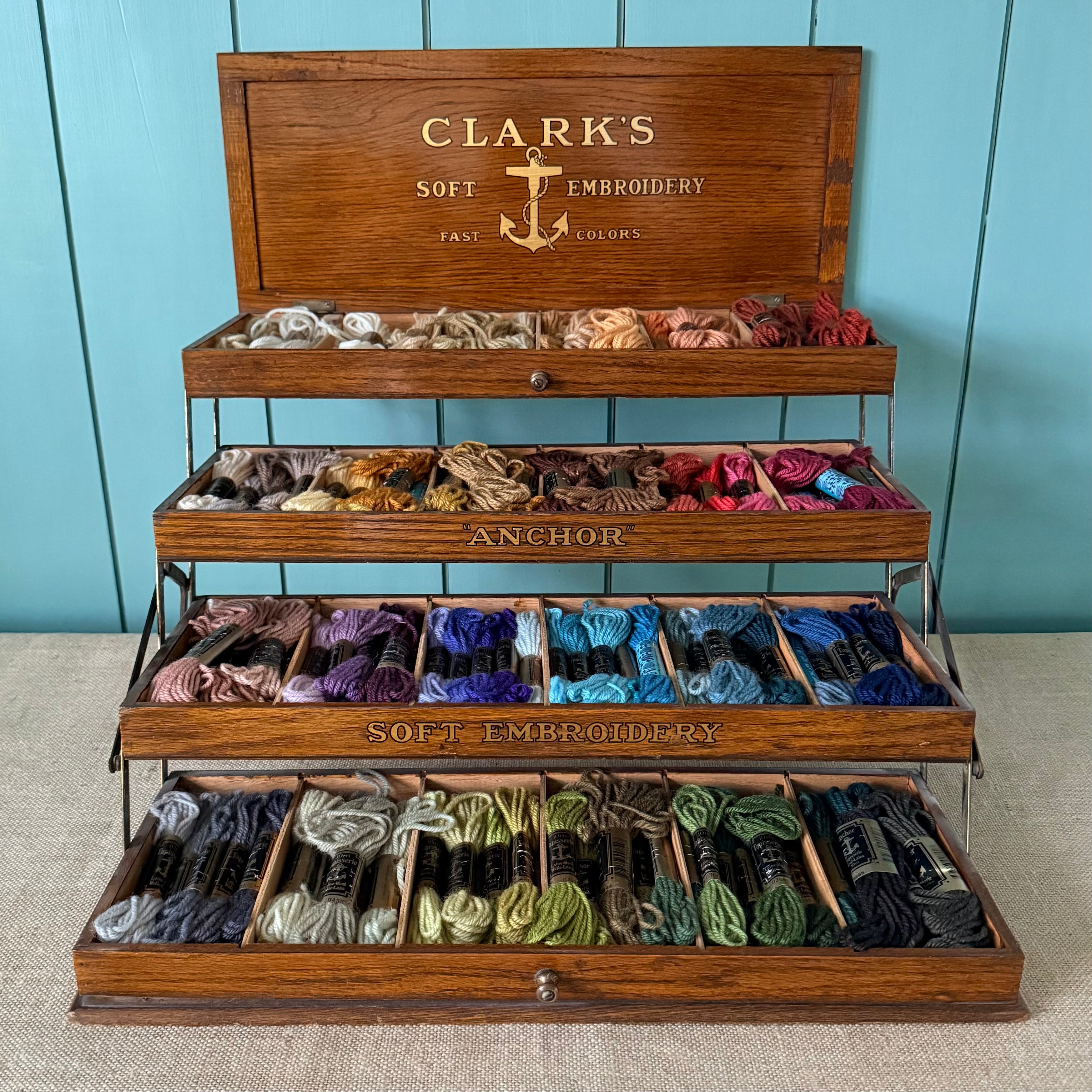 Antique Clark’s Anchor Soft Embroidery Thread Display Cabinet
