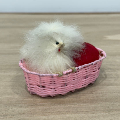 Vintage Dog in Basket Tape Measure &amp; Pincushion, Boxed, Working 36”