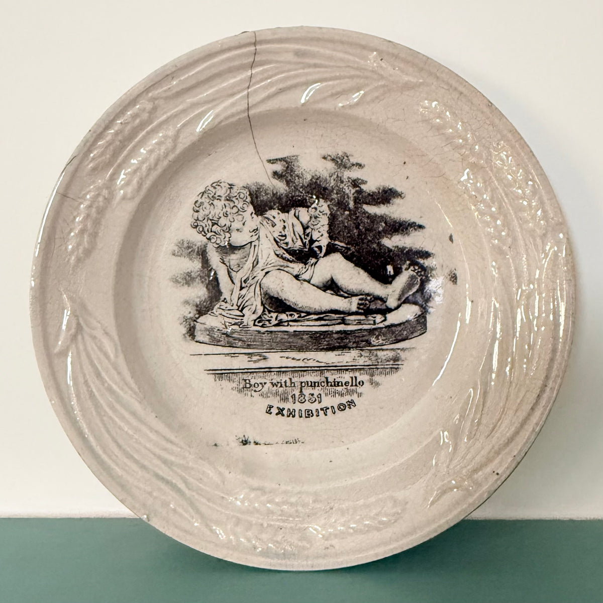 Antique 1851 Great Exhibition Boy with Punchinello Plate 18.5cm