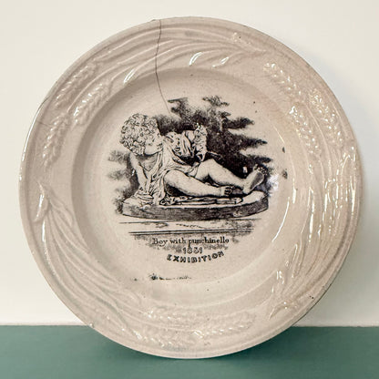 Antique 1851 Great Exhibition Boy with Punchinello Plate 18.5cm