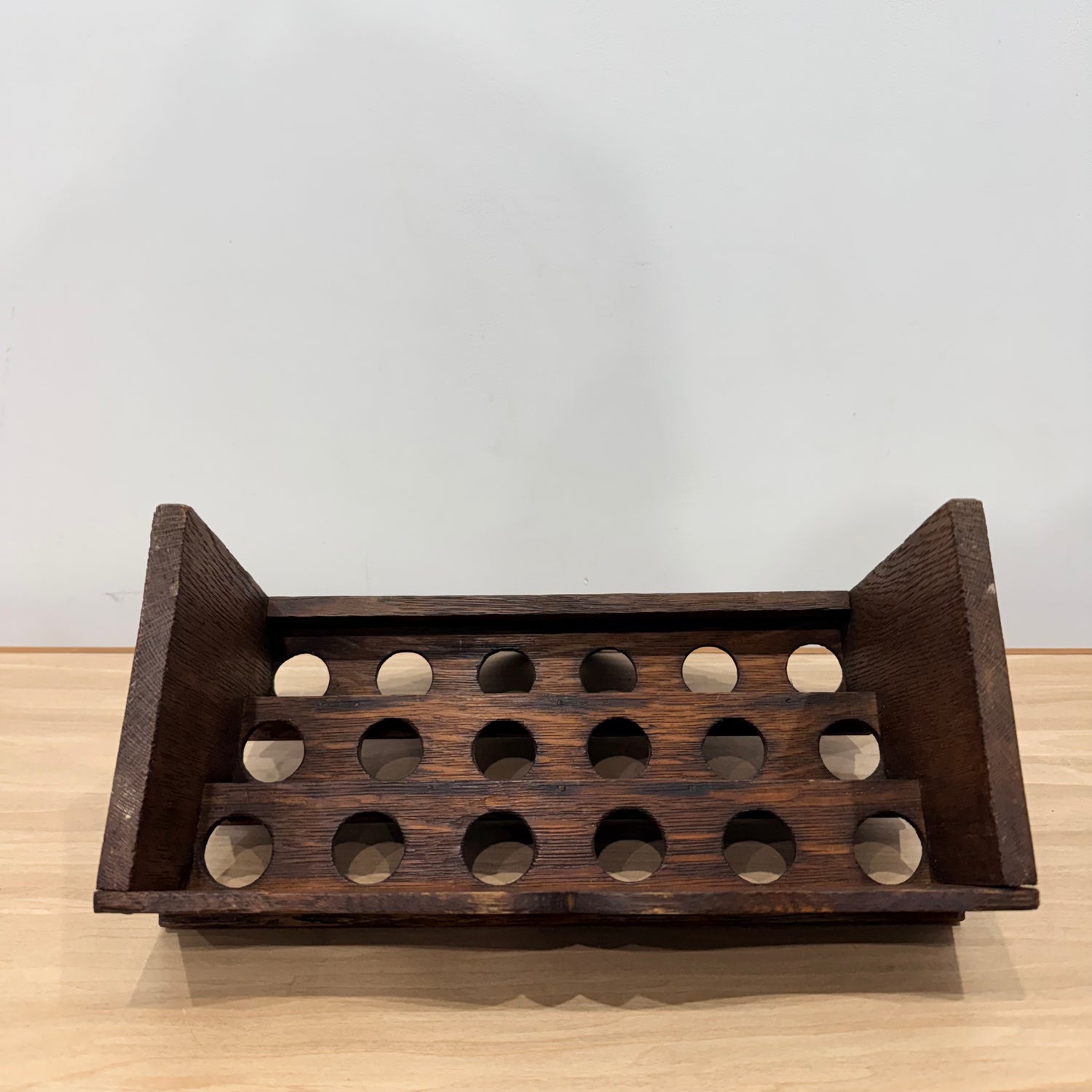 Antique Welsh Cawl Spoon Rack Oak Treen 3 Tier Peg Wall Shelf