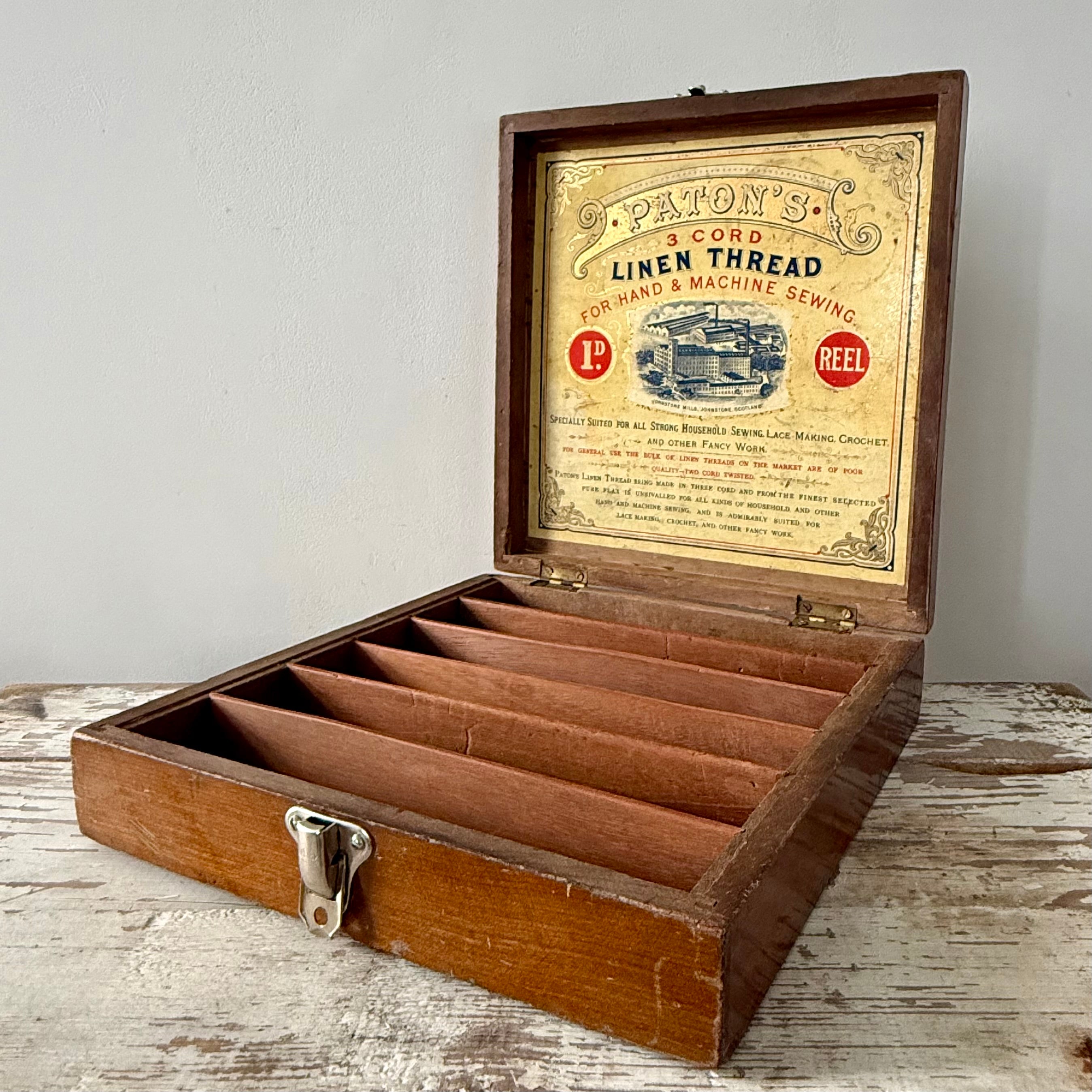 Antique Paton’s Linen Thread Wooden Shop Display Box Johnstone Scotland
