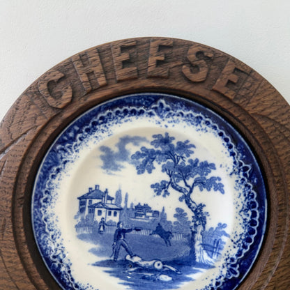 Edwardian Carved Oak Cheese Board with Plate Early 20th Century